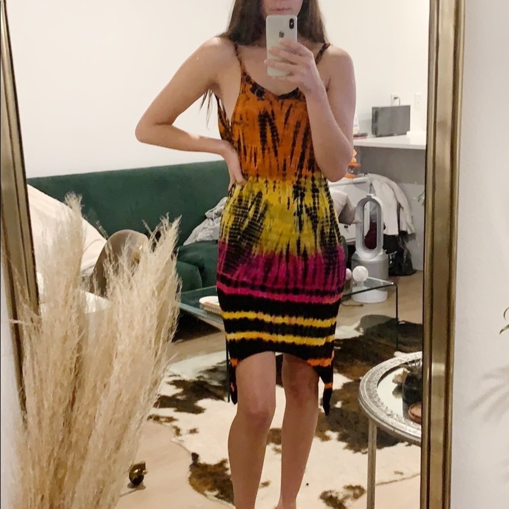 rat and boa tie dye dress